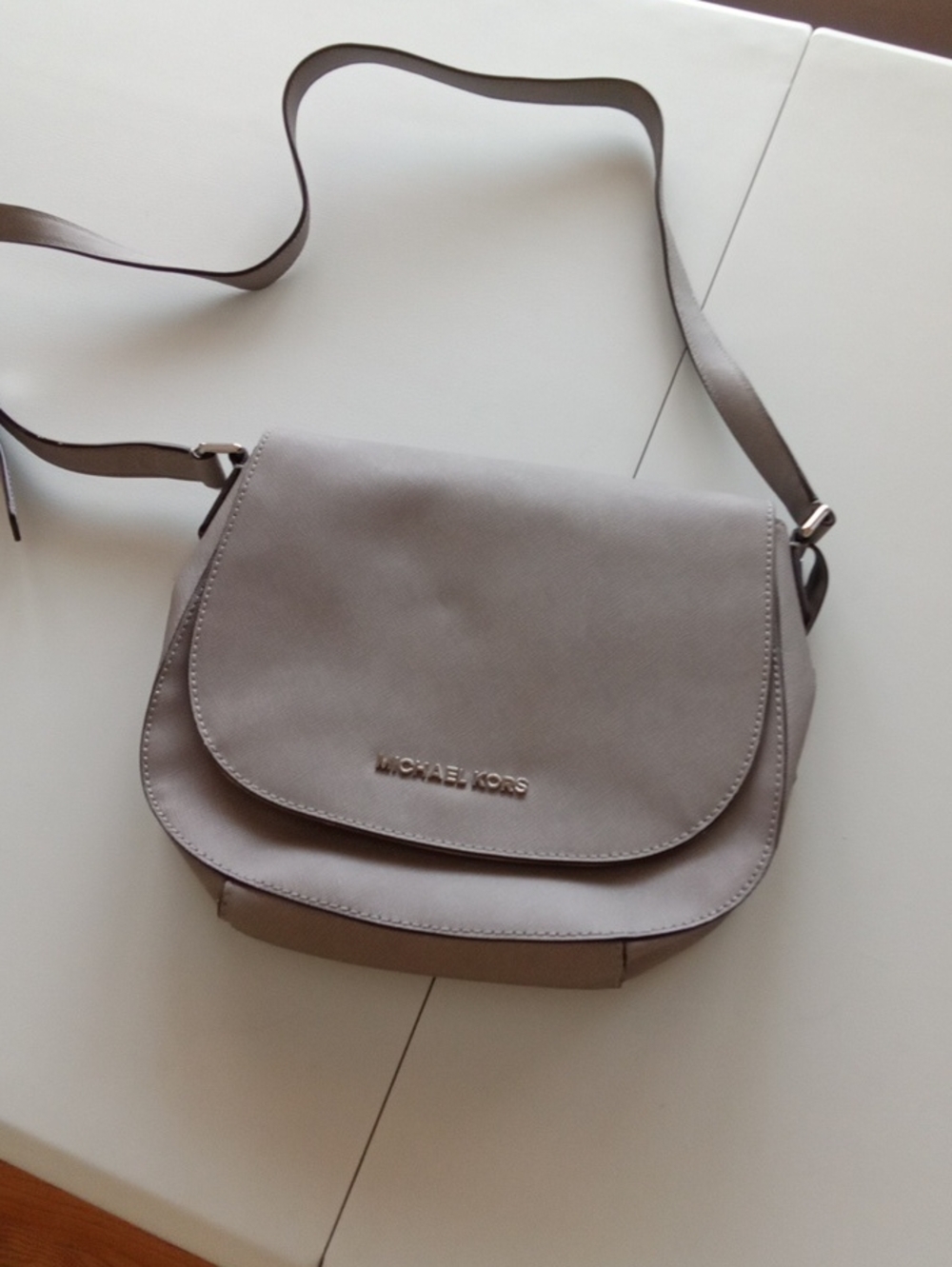 Michael Kors Grey Taupe Crossbody Saddle Bag